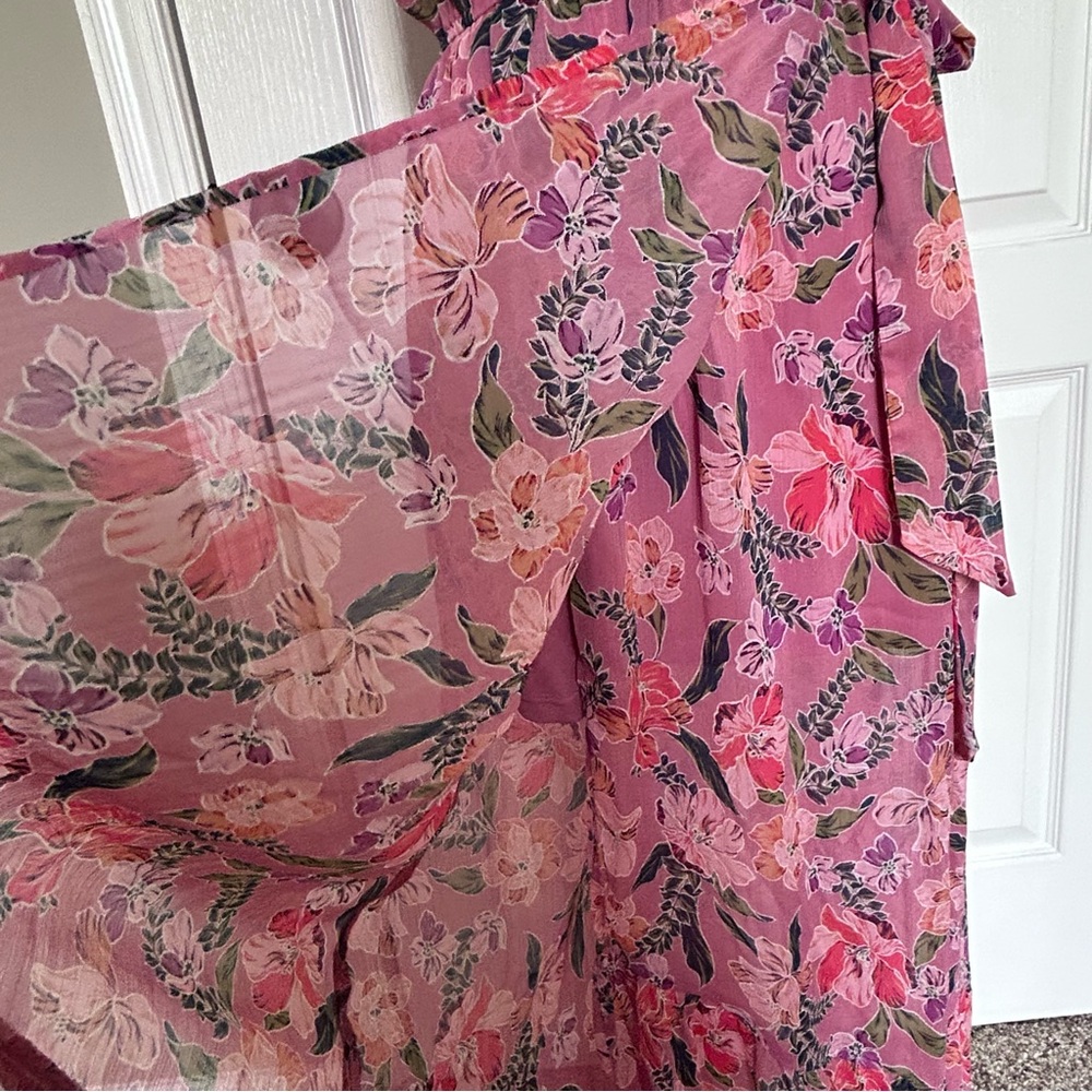 Floral Faux Wrap Maxi Dress Flutter Sleeve Boho Romantic Soft Pink Extra Small - Picture 10 of 16